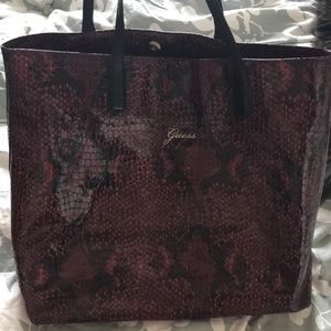 Guess red snakeskin tote